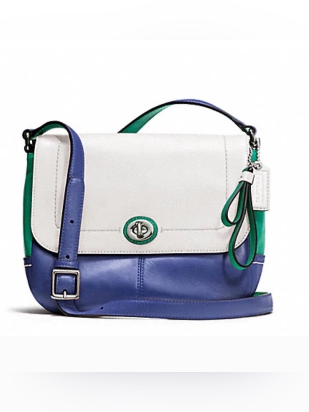 Coach Park Colorblock Green/White/Blue Multi Colored Handbag- Size 9.5x7x3" New